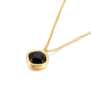 Elegant 13mm square black zircon pendant necklace with minimalist gold-plated chain