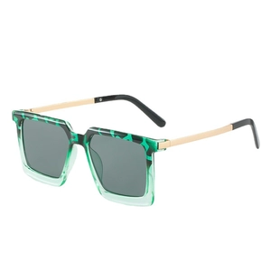 Stylish square oversized sunglasses with green marble frame and golden metal temples