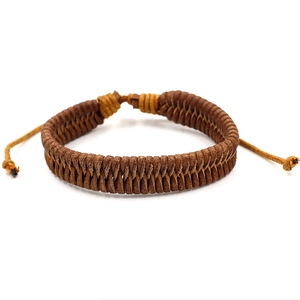 Handcrafted brown braided leather rope bracelet for men with adjustable cord design