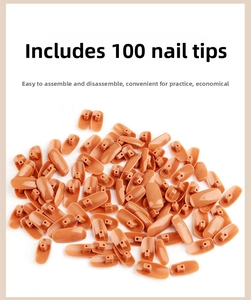 Detailed view of 100pcs brown translucent nail tips for prosthetic hand training