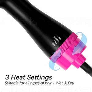 Multifunctional hot air brush with 3 heat settings for wet and dry hair styling