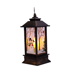 Christmas LED lantern with snowman scene and flickering flame effect for holiday decor