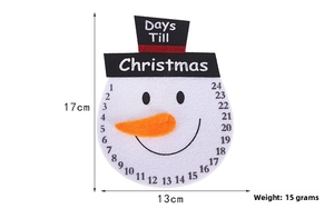 Detail of burlap snowman countdown sign for Christmas fridge and microwave handles