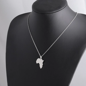 Mirror polished stainless steel Africa map pendant necklace with a sleek link chain