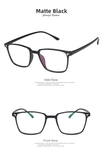 Detail view of matte black square glasses frame featuring silver wing metal accents