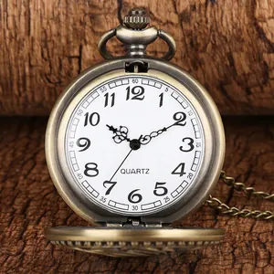 Classic bronze Alice Wonderland quartz pocket watch with vintage poker hollow design