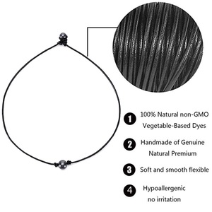 Handmade black leather necklace with a natural pearl and hypoallergenic features