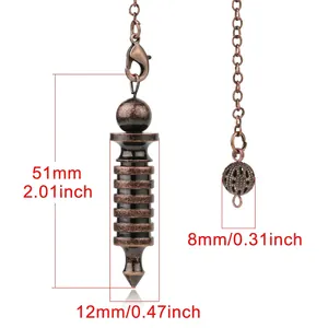 Antique copper spiral pendulum pendant with dimensions 51mm length and 12mm diameter