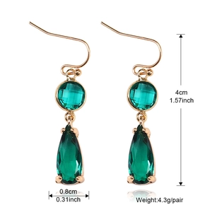 Elegant emerald green crystal drop earrings with gold plated rim and 4cm height dimension