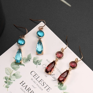 Fashionable geometric K9 glass crystal drop earrings with teardrop metal frame