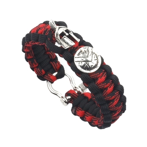 Outdoor survival paracord bracelet with silver Spartan helmet and red-black braided cord