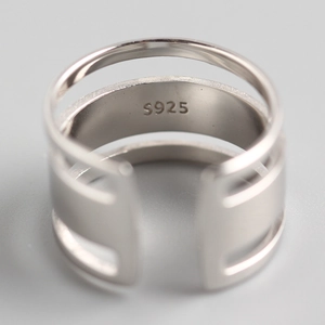 Three-layer polished S925 sterling silver open ring with minimalist hollow line design