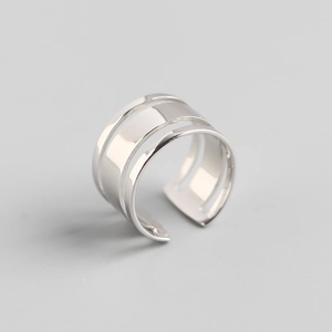 Three-layer silver minimalist hollowed open ring with adjustable band for women