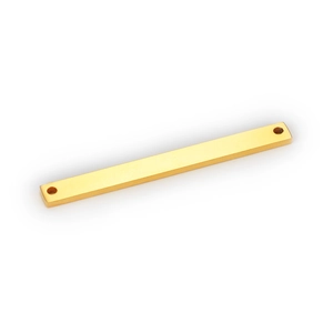 Close-up of golden rectangular stainless steel connector tag for DIY jewelry making