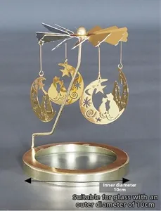 Goldenes rotierendes Windrad für Kerzen mit Mond- und Katzenanhängern, passt 10cm