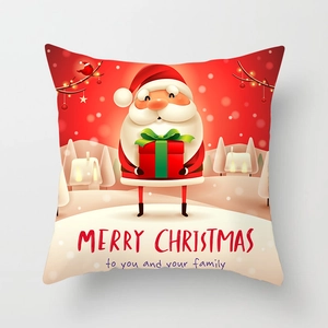 Detailed Santa Claus cushion cover with Merry Christmas text and festive gift illustration