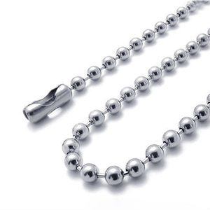 Close-up of polished silver stainless steel bead chain with connector for DIY jewelry