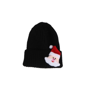 Berretto classico in maglia nera con simpatica applicazione Babbo Natale 3D per bimbi e adulti