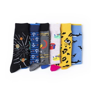 6-pack crew socks for men and women featuring colorful galaxy and animal patterns