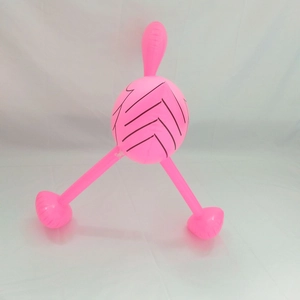 Detailed view of an inflatable pink flamingo toy made from durable PVC material