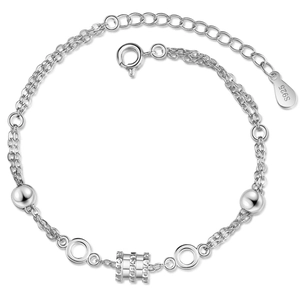 Minimalist S925 sterling silver multi-layer chain bracelet with cylinder pendant charm