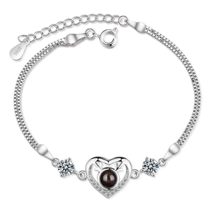 S925 sterling silver heart projection bracelet with deer motif and white cubic zirconia stones