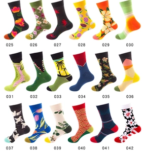 Detailed display of eighteen assorted oil painting crew socks with vibrant artistic patterns