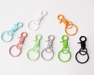 Colorful painted metal lobster clasp keychains with split rings in eight diverse colors