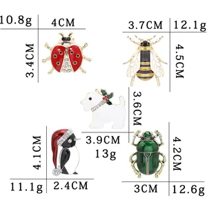 Detailed size and weight specs for vintage insect and animal enamel brooch collection
