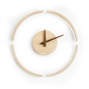 Minimalist wooden wall clock with a transparent design and light wood frame for home decor