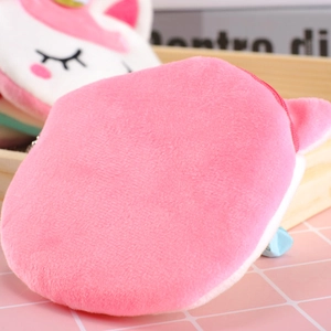 Cute pink plush unicorn coin purse with soft velvet texture and zipper closure