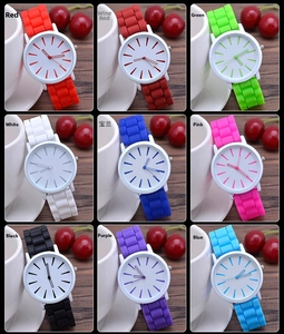 Collage of ultra-thin silicone watches in nine vibrant colors with minimalist white dials