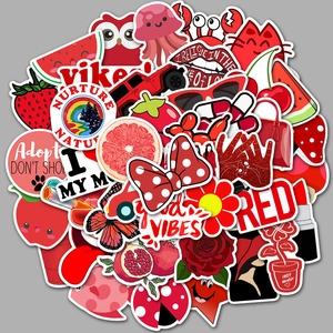 Pack of 50 red themed waterproof graffiti stickers for laptops and luggage decoration