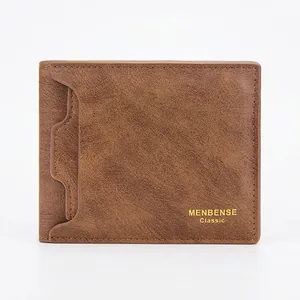 Retro brown leather men's bifold wallet with multiple card slots and classic logo