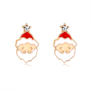 Detail of Santa Claus earrings with red enamel, golden base, and sparkling zircon stones