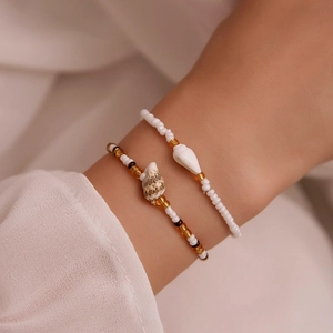 Handmade bohemian beaded bracelet set with natural seashells for summer beach style