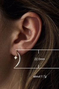 Star and crescent moon drop earrings with sparkling zircon crystals and gold finish