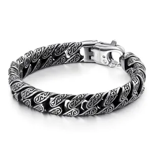 Retro Graviertes Gliederkette Armband Für Herren 316L Edelstahl Punk Gothic Stil Hip Hop Schmuck Heavy Metal Geschenk