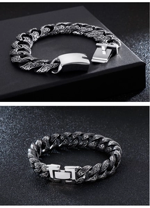 Dettagli del bracciale da uomo in acciaio inossidabile con incisioni e chiusura