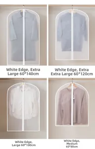 Guía de tallas de fundas para ropa de PEVA en cuatro largos de 80 cm a 140 cm con cremalleras