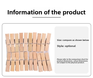 Detailed view of 20 durable bamboo clothes pegs on white cardboard with spring clips