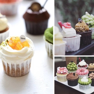 Detailed view of assorted muffins in greaseproof rolled rim paper baking cups