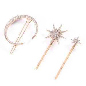 Gold celestial hair clip set featuring crystal moon and star rhinestone hair accessories