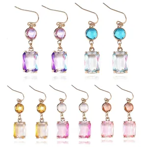 Handmade Copper Dangle Earrings Geometric K9 Glass Crystal Drop Earrings For Women Fashion Jewelry Elegant Accessories