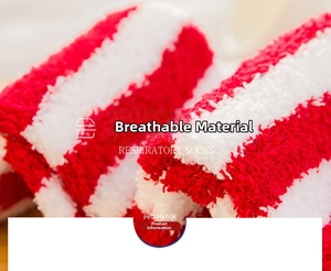 Macro texture of soft red and white striped coral fleece warm socks fabric detail