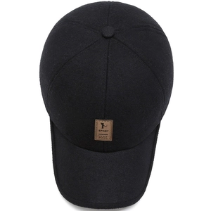 Winter men's black wool baseball cap with vintage leather sport patch for outdoors