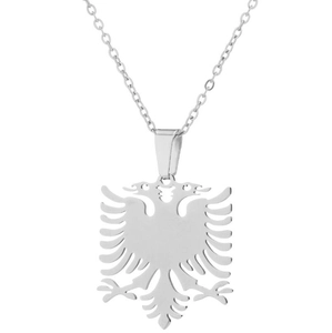 Polished stainless steel necklace featuring a detailed cutout Albanian eagle pendant