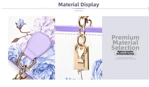 Detail of floral Saffiano leather texture and golden metal chain buckle for women handbag