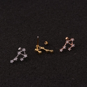 Constellation zircon ear studs in silver, gold, and rose gold with screw ball backings