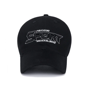 Classic black cotton baseball cap featuring white 3D embroidery for sports and casual wear
